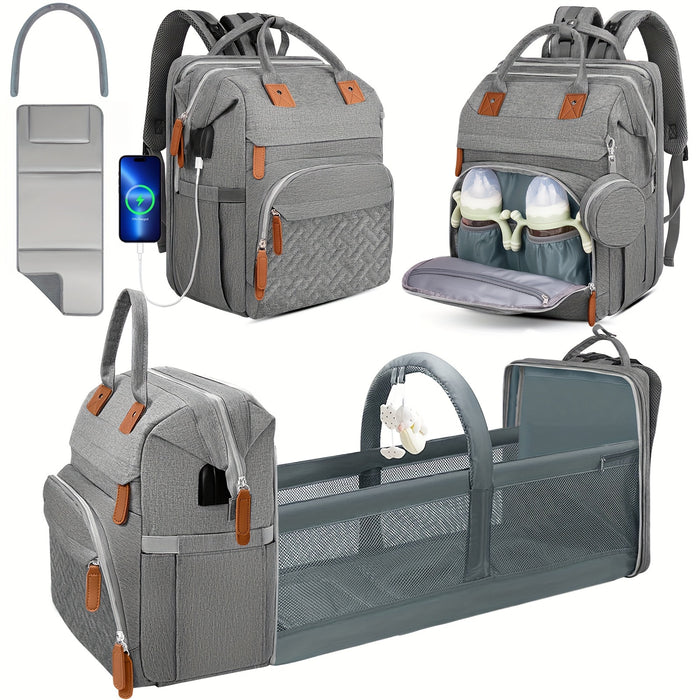 Diaper Bag Backpack With Changing Station, Baby Diaper Bags, Baby Shower Gifts, Multifunctional Diaper Backpack, Pacifier Case, Large Capacity, Grey, As Halloween, Chrismas Gift