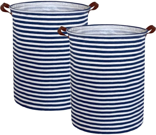 2Pack Kids Laundry Hamper,Boys Laundry Basket,Collapsible Bule Storage Basket with Waterproof PE Coating,Canvas Fabric Nursery Hamper for Kids Room Decor,Toy Storage,Gift,Baby Clothing.(2Pack Navy Blue Stripes)