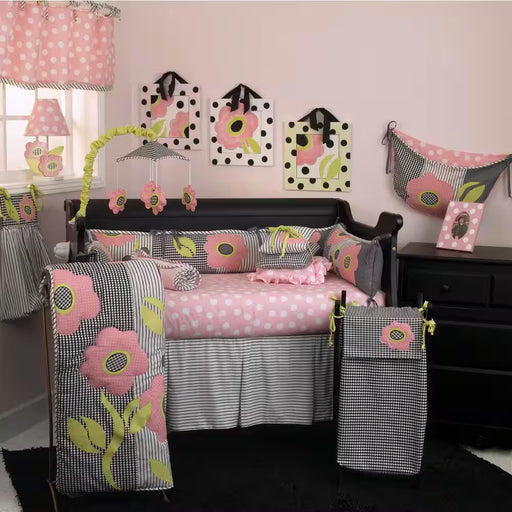 Poppy Cotton Black Pink White Polka Dot Floral Pillow Pack 15 In. X 15 In. 12 In. X 12 In. 10 In. X 10 In. (Set of 3)