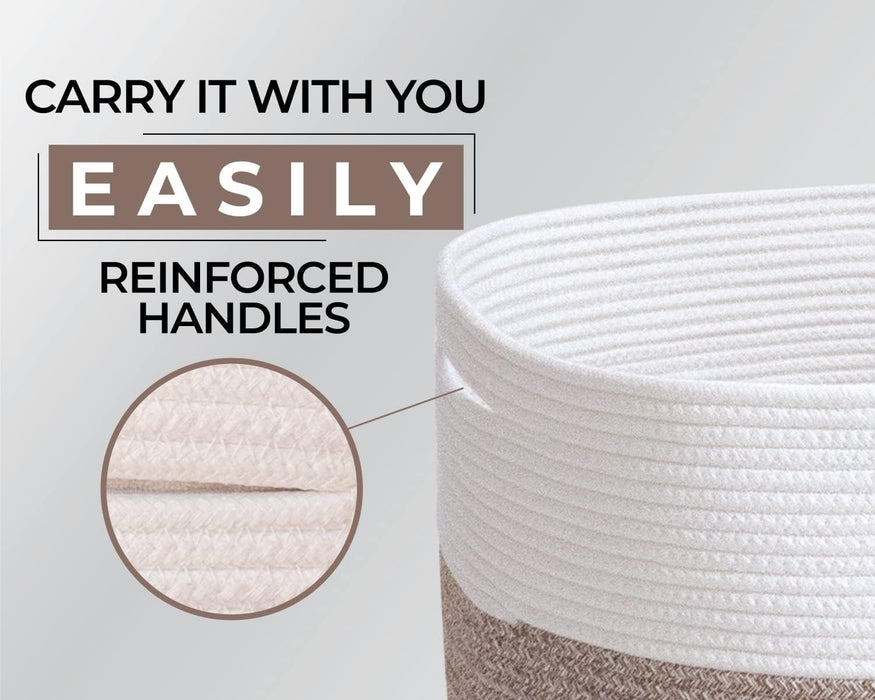 Throw Blanket Basket for Living Room | Xxxlarge Rope Basket for Storage | Large Woven Basket for Storage | Pillow Basket & Blanket Holder for Bedroom | Woven Laundry Hamper Basket - 22" X 14"