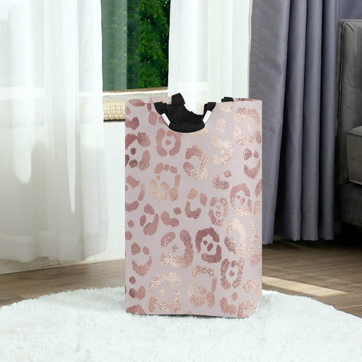Large Laundry Basket Rose Gold Leopard Print Pink Cheetah Laundry Bag Hamper Collapsible Oxford Cloth Stylish Home Storage Bin with Handles, 22.7 Inch
