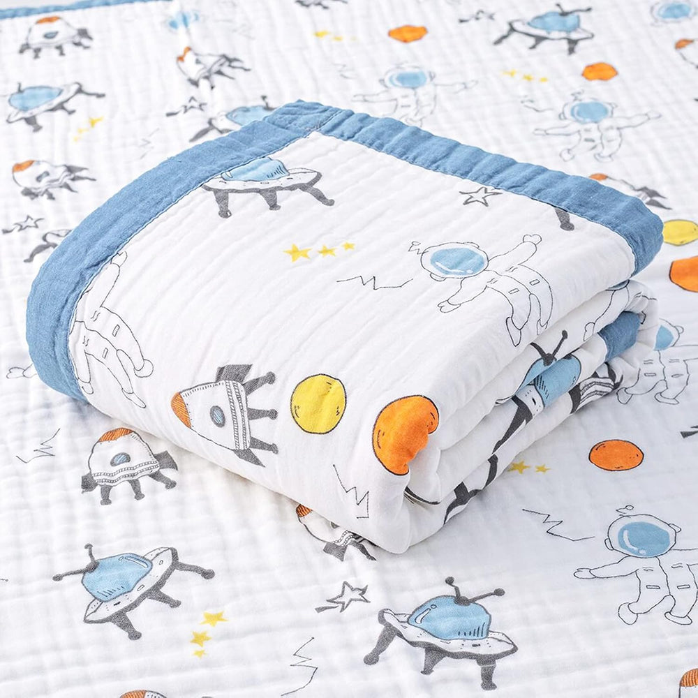 Baby Blanket Quilt - 100% Soft Lightweight Cotton Baby Blankets for Boys & Girls, Playful Designs,10 Breathable Layers, Newborn Nursery & Toddler Blankets (Astronaut)