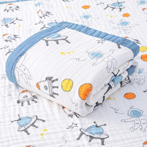 Baby Blanket Quilt - 100% Soft Lightweight Cotton Baby Blankets for Boys & Girls, Playful Designs,10 Breathable Layers, Newborn Nursery & Toddler Blankets (Astronaut)