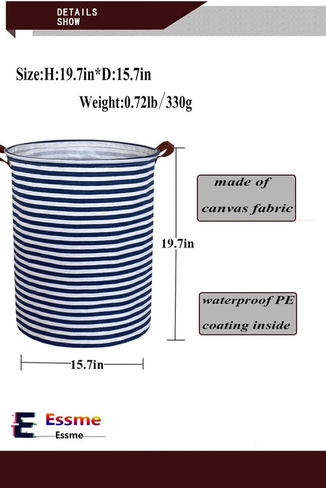 2Pack Kids Laundry Hamper,Boys Laundry Basket,Collapsible Bule Storage Basket with Waterproof PE Coating,Canvas Fabric Nursery Hamper for Kids Room Decor,Toy Storage,Gift,Baby Clothing.(2Pack Navy Blue Stripes)