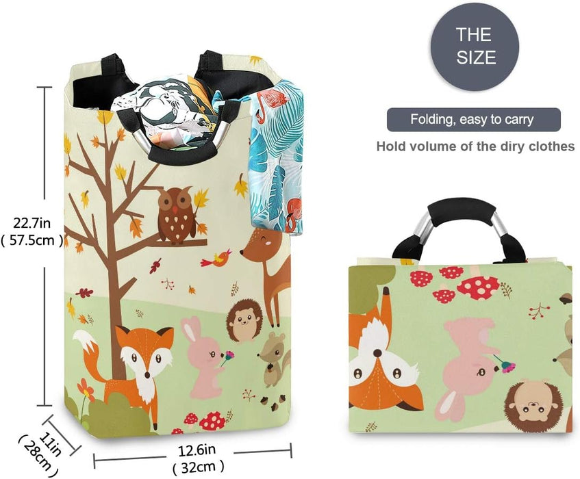 Forest Fox with Owls Large Storage Basket Collapsible Organizer Bin Laundry Hamper for Nursery Clothes Toys