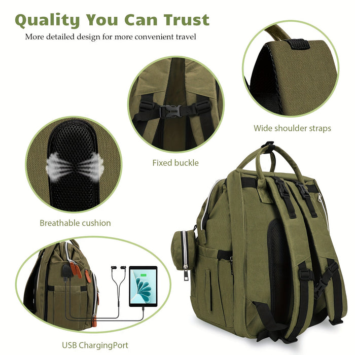 Diaper Bag Backpack With Changing Station - Baby Diaper Bags - Multifunctional Diaper Backpack, Pacifier Case, Large Capacity, Green - For New Parents - Suitable for Everyday Use & Travel - Perfect Gift for Baby Shower, Hallo