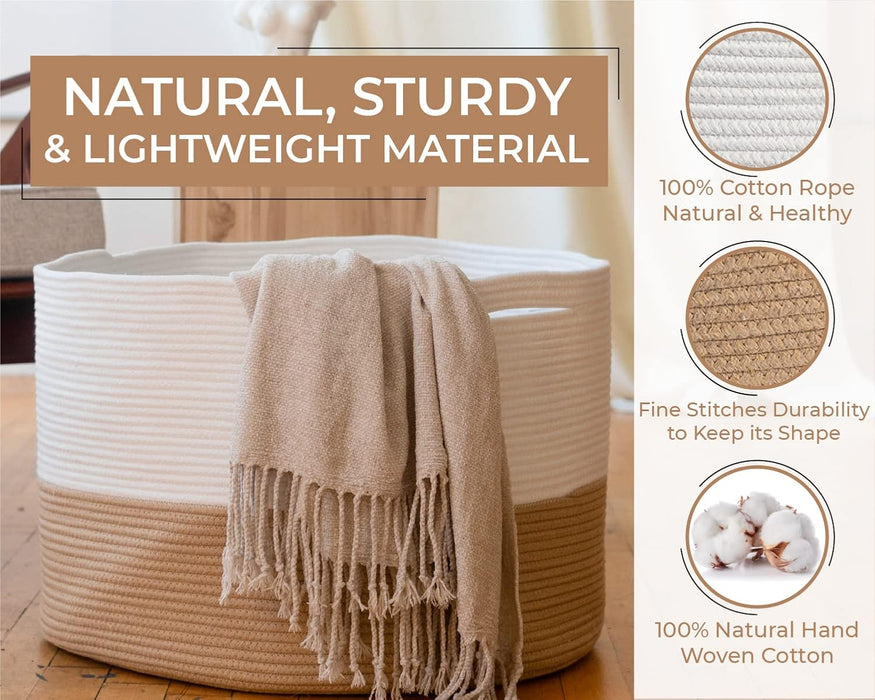 Throw Blanket Basket & Holder | Large Rope Basket for Storage & Laundry - 22" X 14