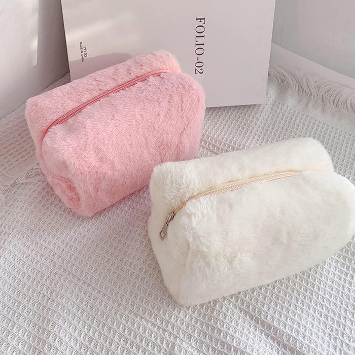 Fluffy Cosmetic Bag Plush Makeup Bag Cute Makeup Tool Storage Bag Makeup Pouch Portable Cosmetics Case for Girls Women(Pink )