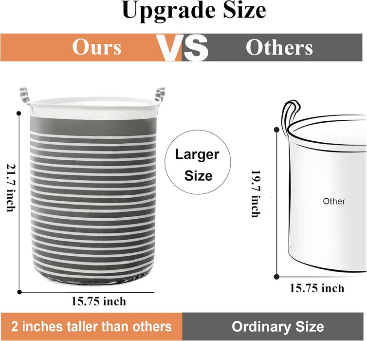 Waterproof Fabric Laundry Hamper Collapsible, 22 Inch Tall Grey Thickened Canvas Dirty Clothes Hampers for Bedroom, Kids Room Storage