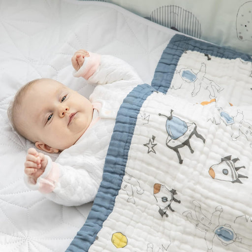Baby Blanket Quilt - 100% Soft Lightweight Cotton Baby Blankets for Boys & Girls, Playful Designs,10 Breathable Layers, Newborn Nursery & Toddler Blankets (Astronaut)