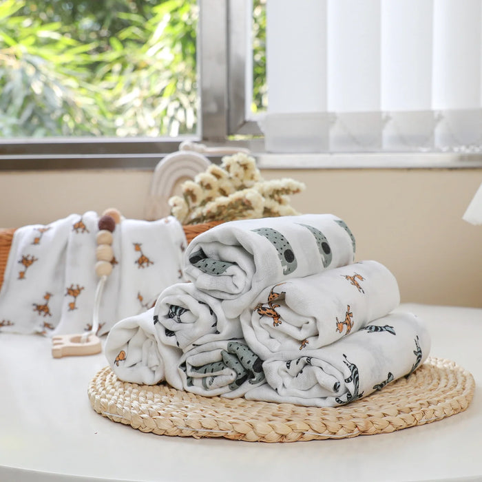 Muslin Swaddle Blankets 6-Pack, Soft Receiving Swaddles, Breathable Unisex for Newborns Infant Boys and Girls, 27 X 27", Elephant and Giraffe