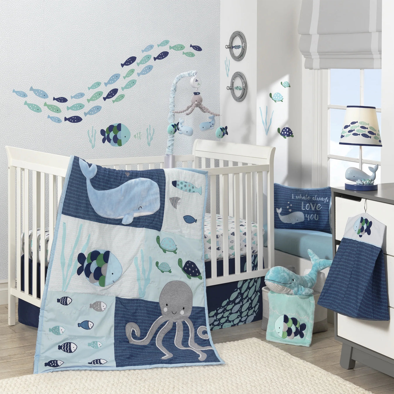 Oceania 6-Piece Crib Bedding Set - Blue, Gray, White, Aquatic