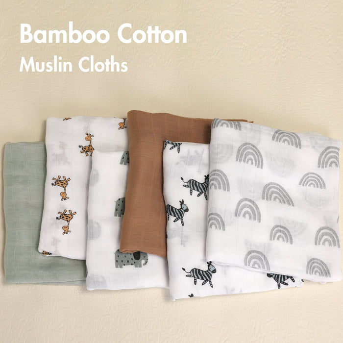 Muslin Swaddle Blankets 6-Pack, Soft Receiving Swaddles, Breathable Unisex for Newborns Infant Boys and Girls, 27 X 27", Elephant and Giraffe