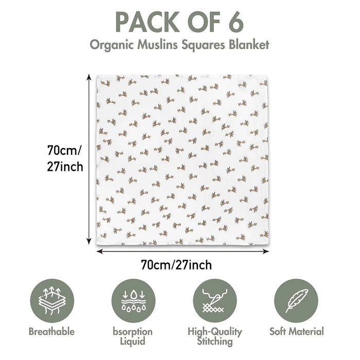 Muslin Swaddle Blankets 6-Pack, Soft Receiving Swaddles, Breathable Unisex for Newborns Infant Boys and Girls, 27 X 27", Elephant and Giraffe